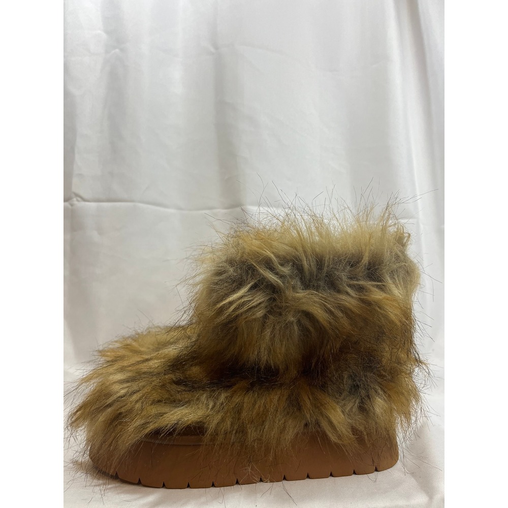 A New Day Women Brown Faux Fur Platform Ankle Boots Memory Foam Size 8